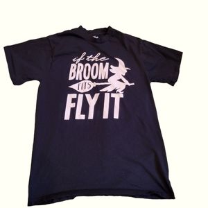 Handmade black promo tshirt size m if the broom fits fly it